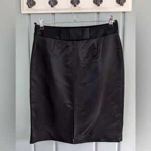 Ann Taylor Petites Sz. 2 Straight Satin Black W/ Bow Pencil Skirt NWOT